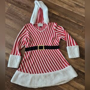 Holiday Mrs. Clause Candy Cane Hooded Knit Dress - Red & White